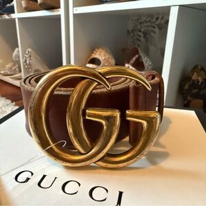 Gucci Dark Brown Belt with Gold GG Buckle